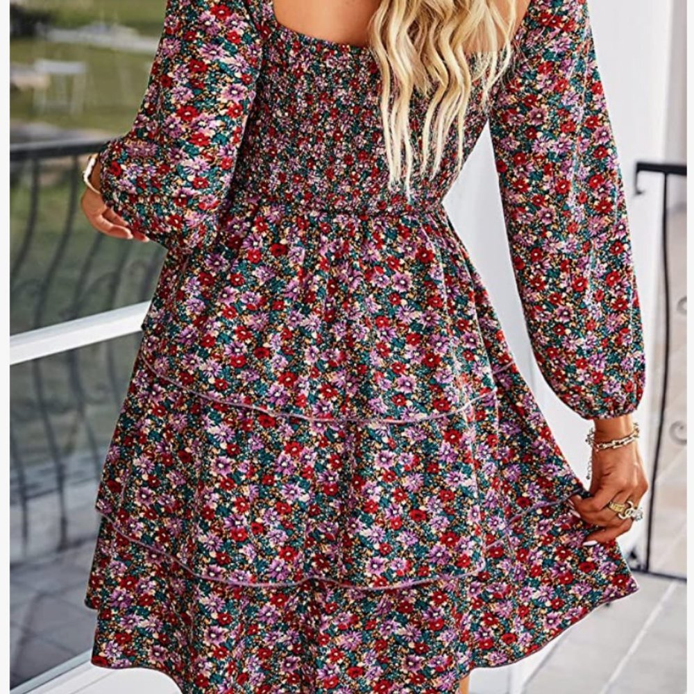 BTFBM Smocked Floral Tiered Mini Dress Cottagecore